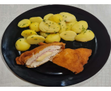 11. Cordonbleu – kuracie prsia plnené šunkou  a syrom, varené zemiaky  (120/250)g– 1,3,7